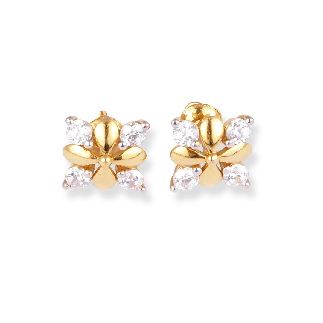 22ct Yellow Gold Cubic Zirconia Stud Earrings E-8654 - Minar Jewellers