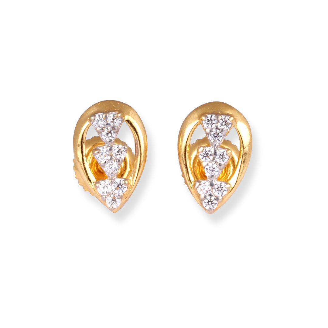 22ct Yellow Gold Pear Shape Cubic Zirconia Stud Earrings E-8652