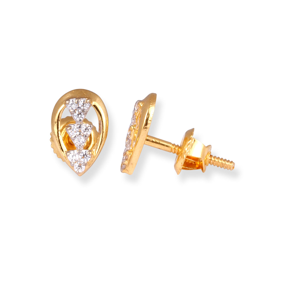 22ct Yellow Gold Pear Shape Cubic Zirconia Stud Earrings E-8652