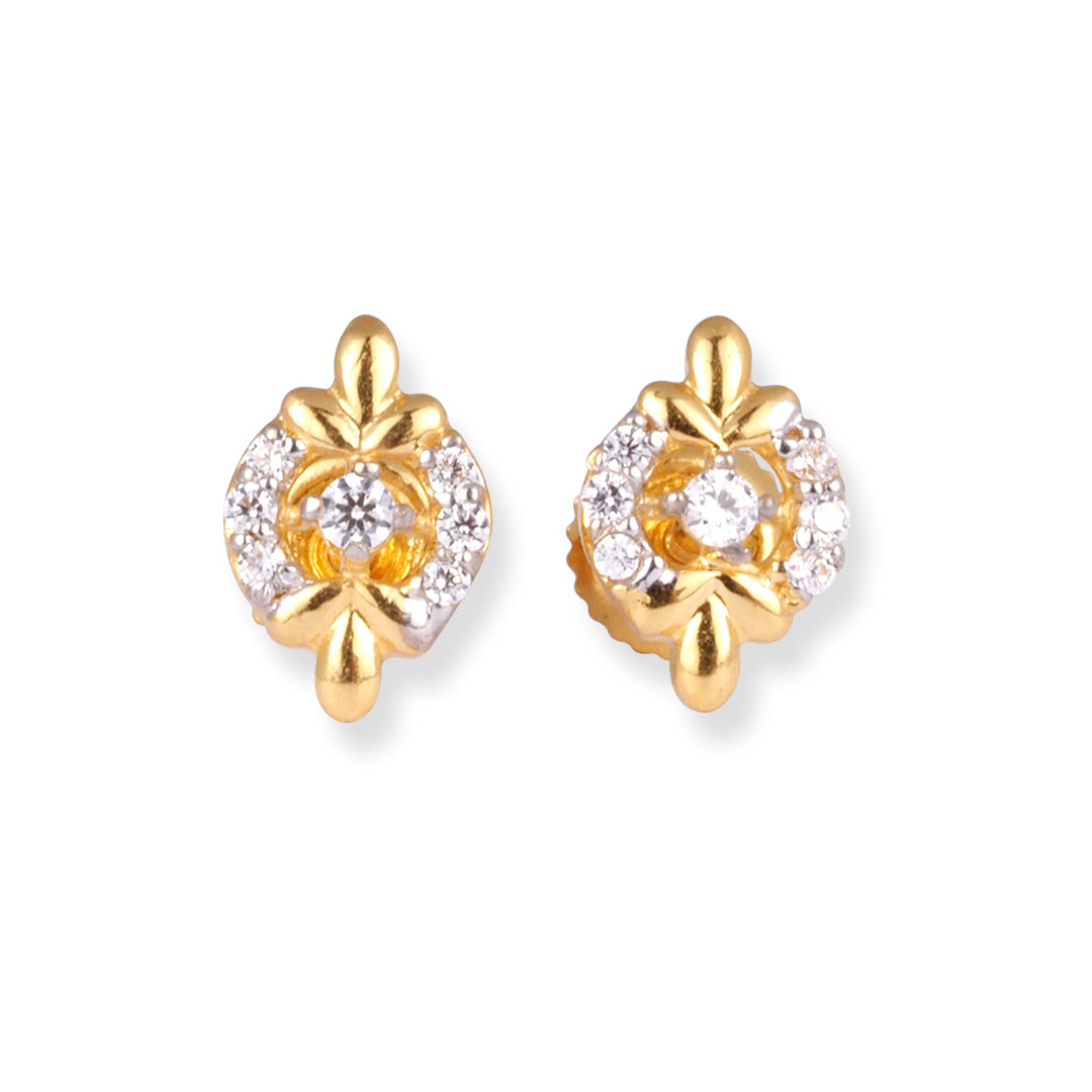 22ct Yellow Gold Cubic Zirconia Stud Earrings E-8655 - Minar Jewellers