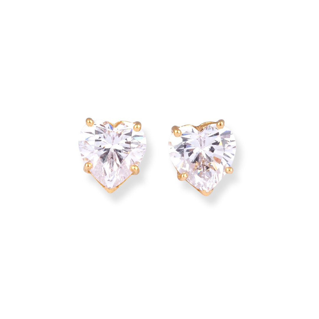 22ct Yellow Gold Heart Shaped Cubic Zirconia Stud Earrings E-8649 - Minar Jewellers