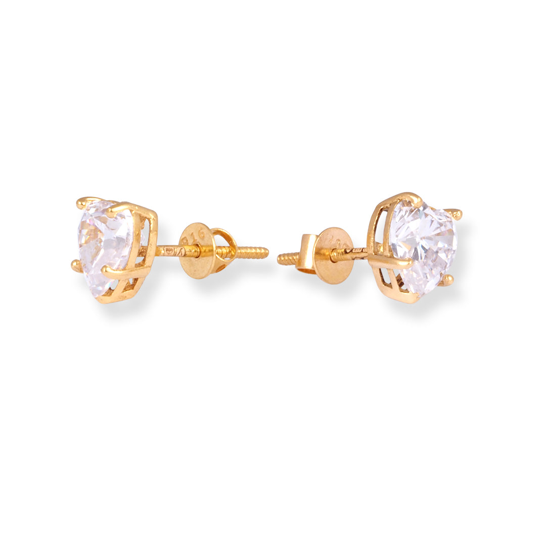 22ct Yellow Gold Heart Shaped Cubic Zirconia Stud Earrings E-8649 - Minar Jewellers