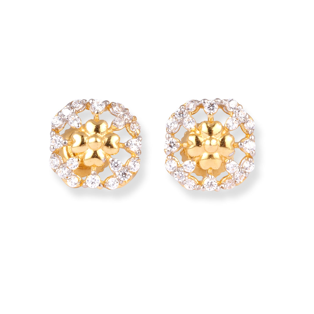 22ct Gold Square Stud Earrings with Cubic Zirconia Stones E-8647