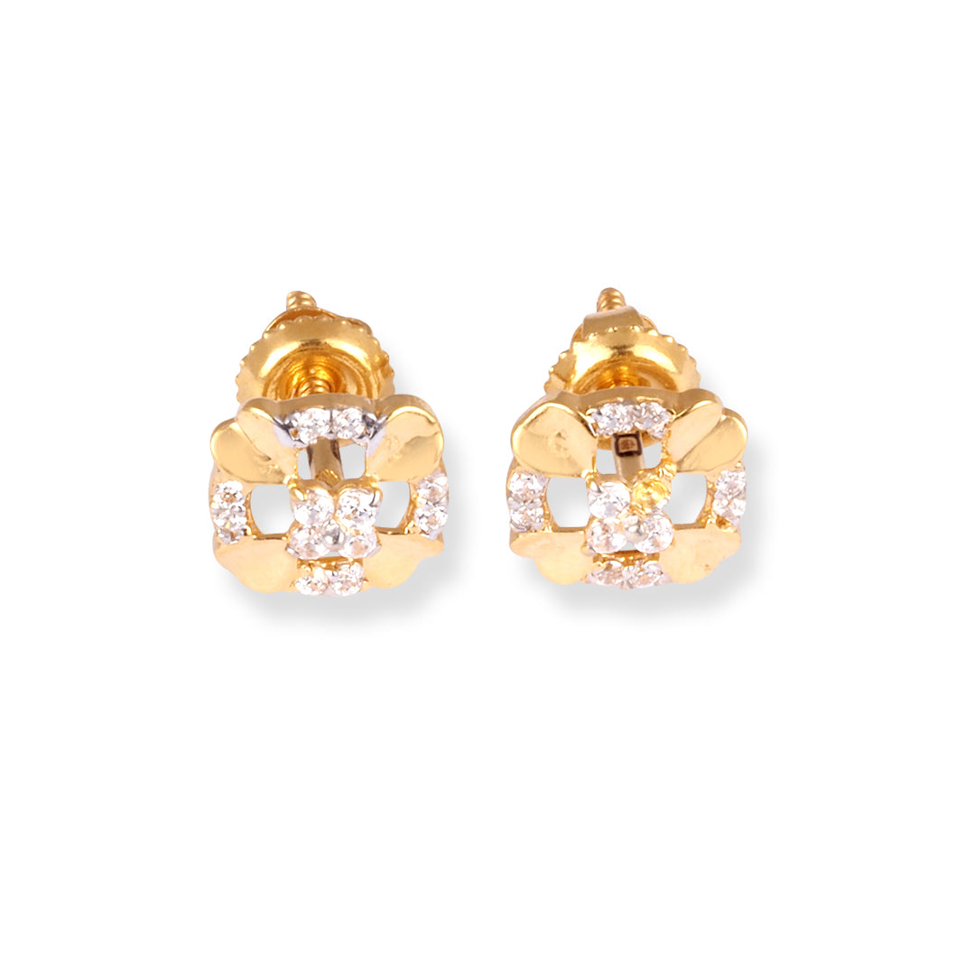 22ct Gold Square Stud Earrings with Cubic Zirconia Stones E-8648
