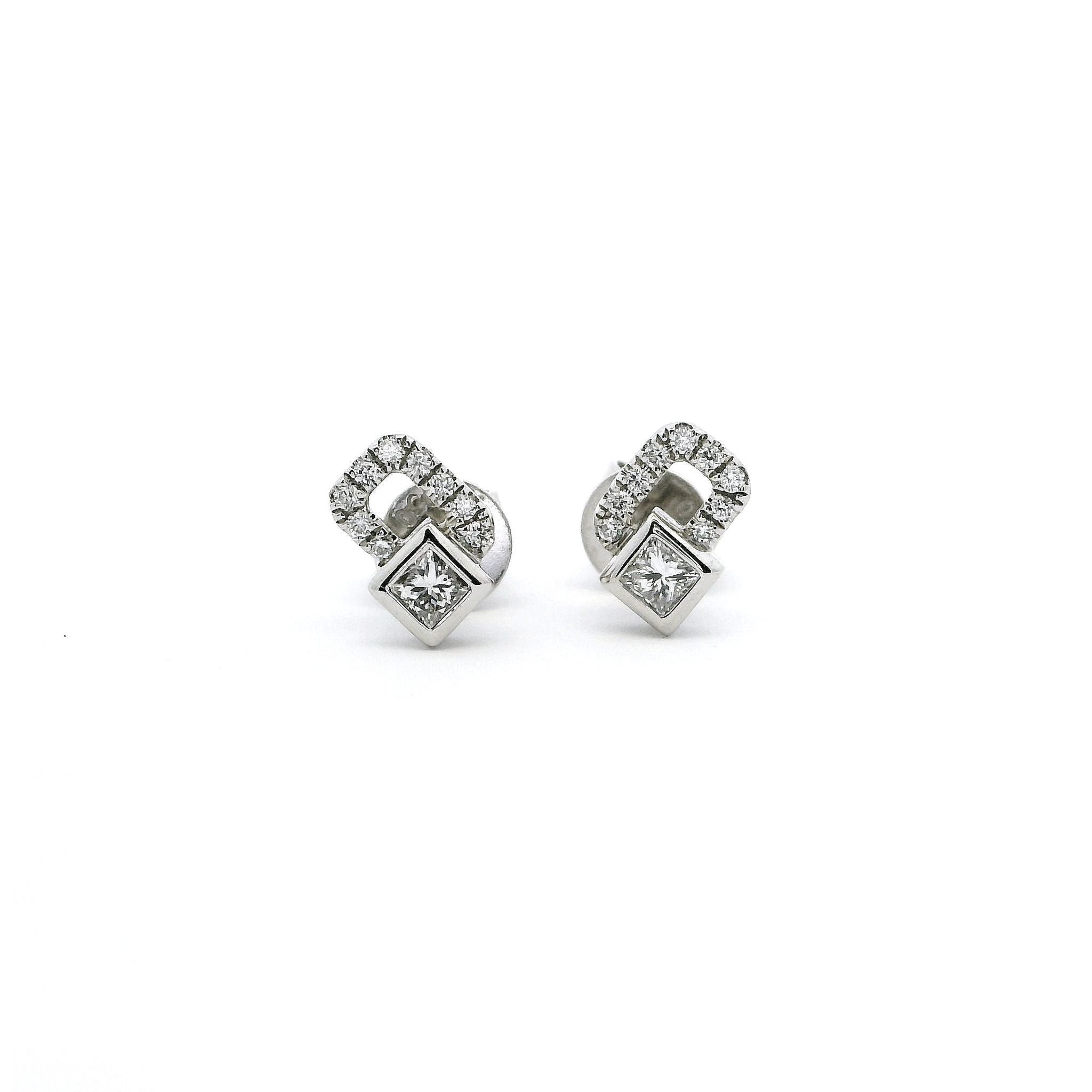 Princess Diamond Stud Earrings in Platinum with Push Back