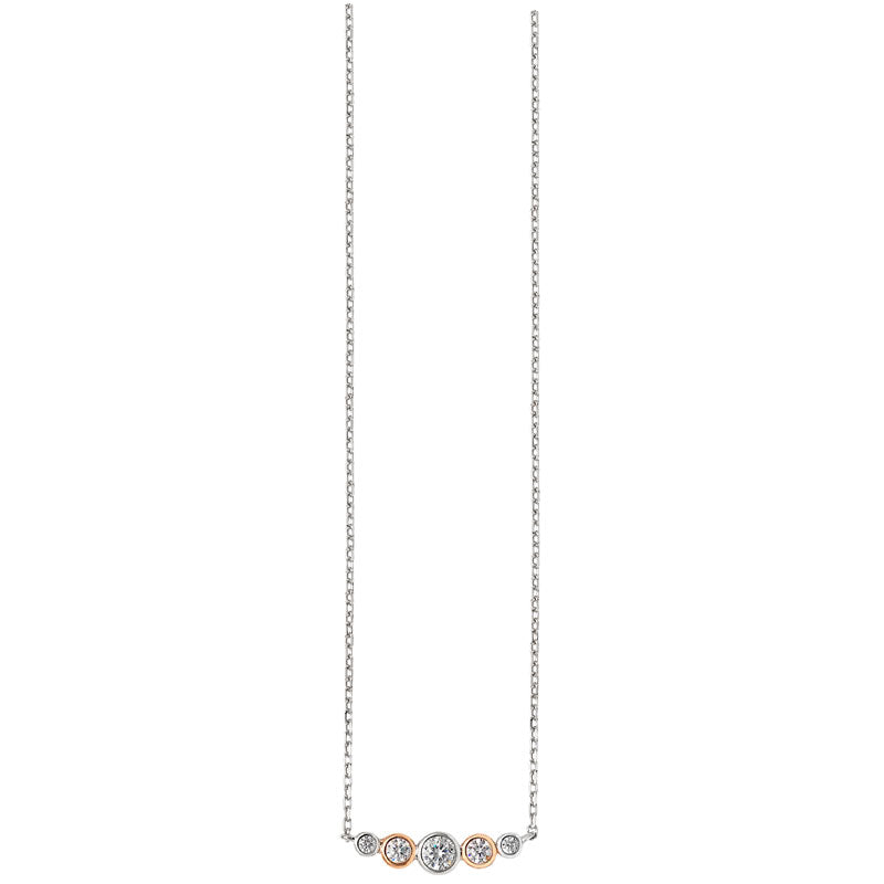 Stylish Sterling Silver Two-Tone Five CZ Circle Necklace – Modern Elegance for Every Occasion