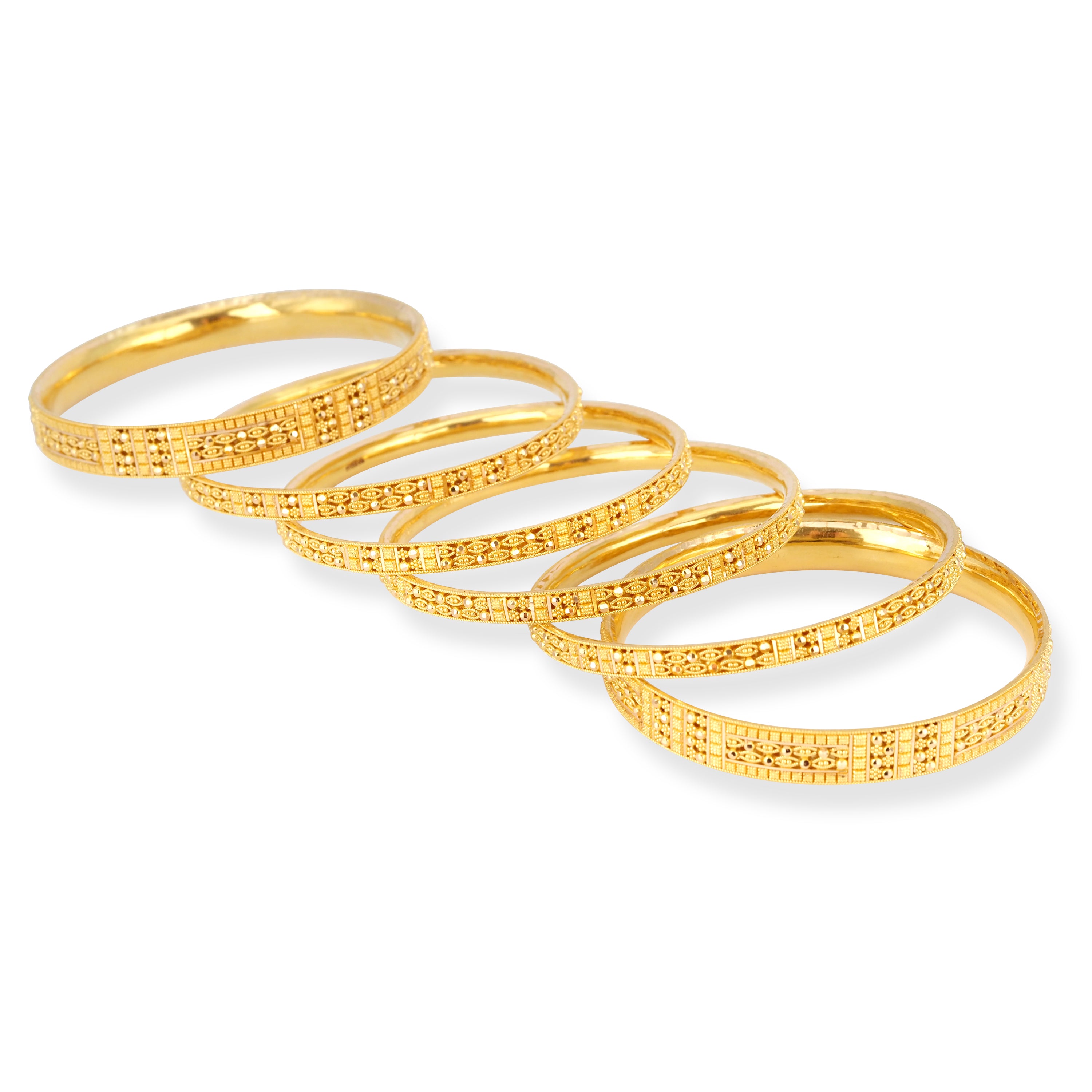 Set of Six 22ct Gold Bangles with Filigree Design and Comfort Fit