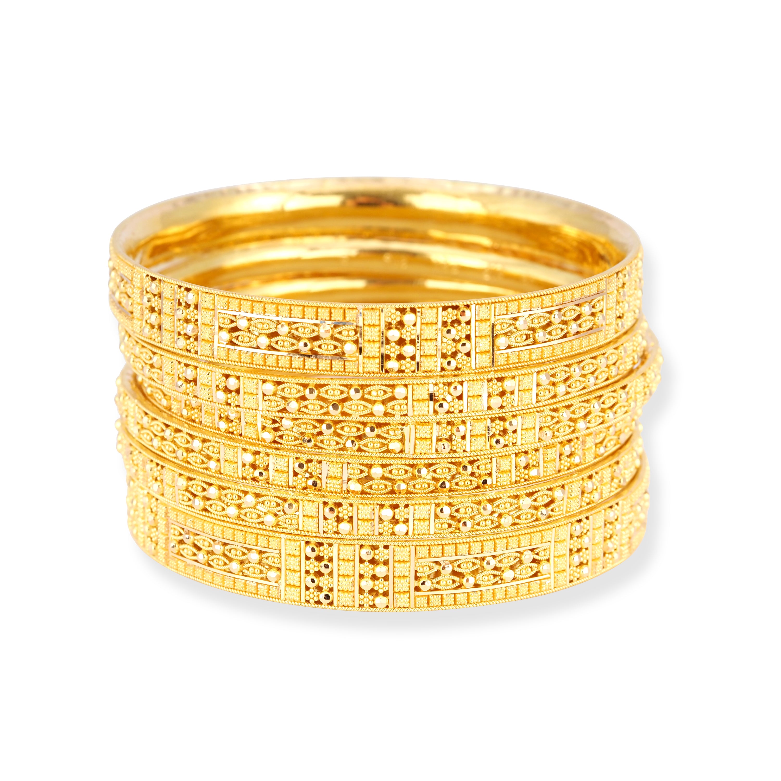 Set of Six 22ct Gold Bangles with Filigree Design and Comfort Fit