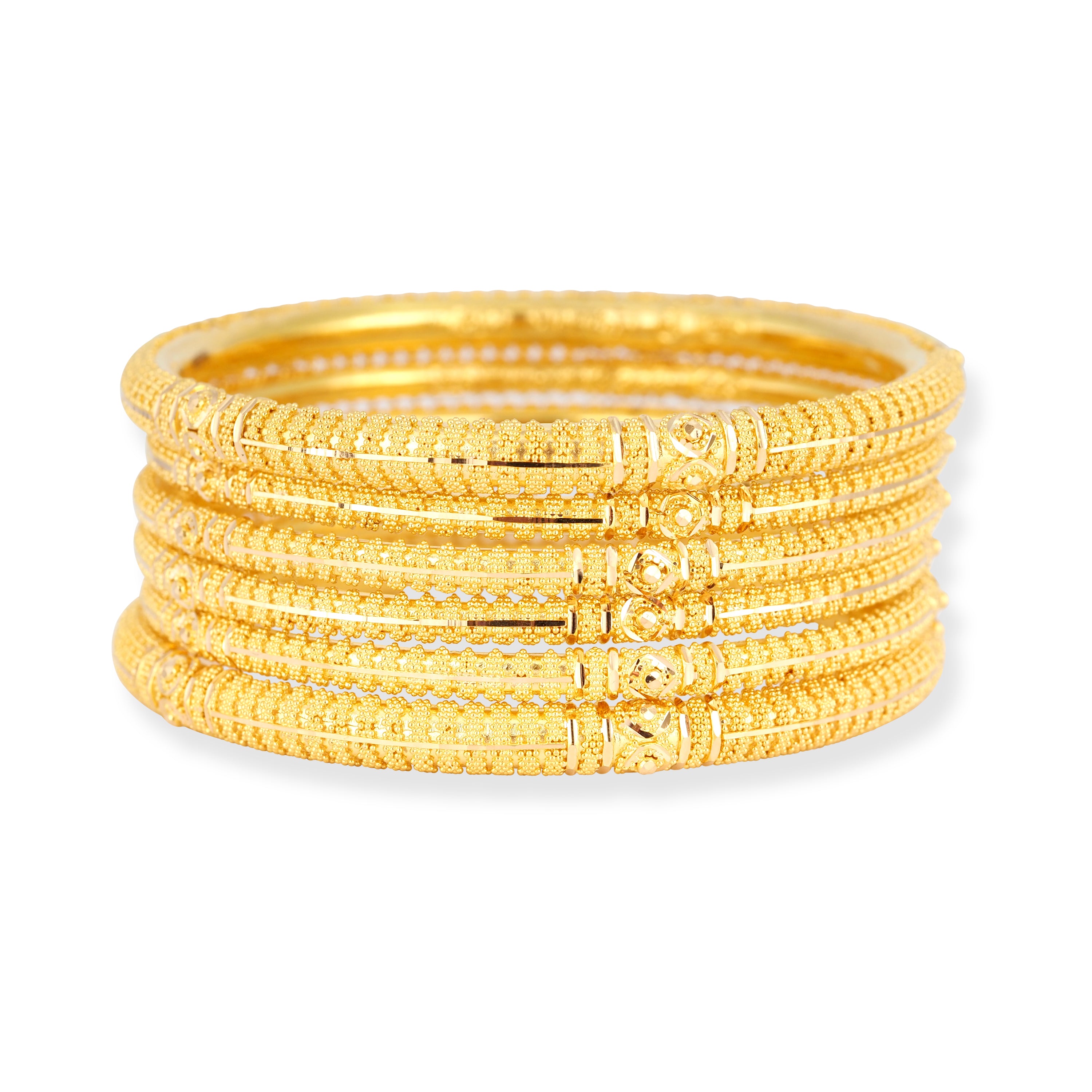 Set of Six 22ct Gold Bangles with Filigree Design and Comfort Fit