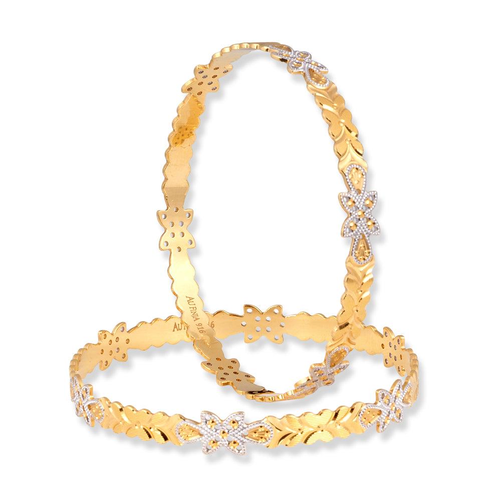 22ct Gold Bangles with Flower Rhodium B 8566
