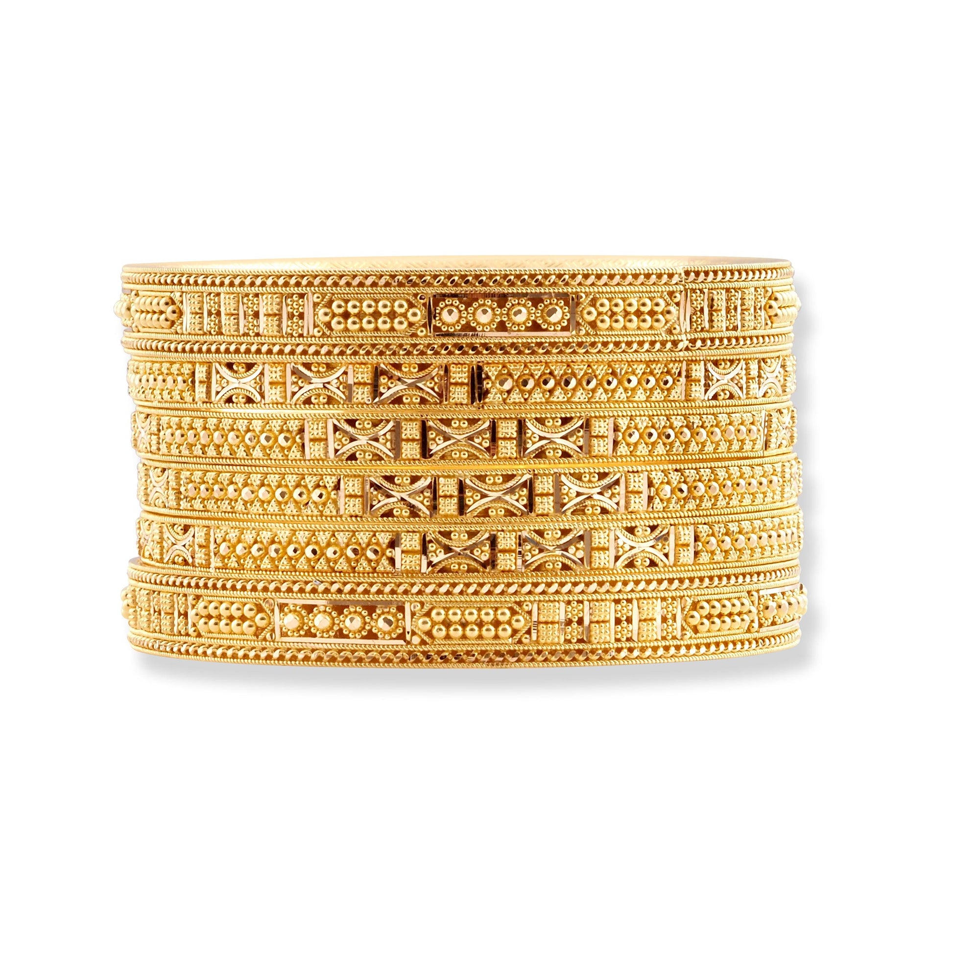 Set of Six 22ct Gold Bangles with Diamond Cut Design and Filigree Work B-8573 - Minar Jewellers