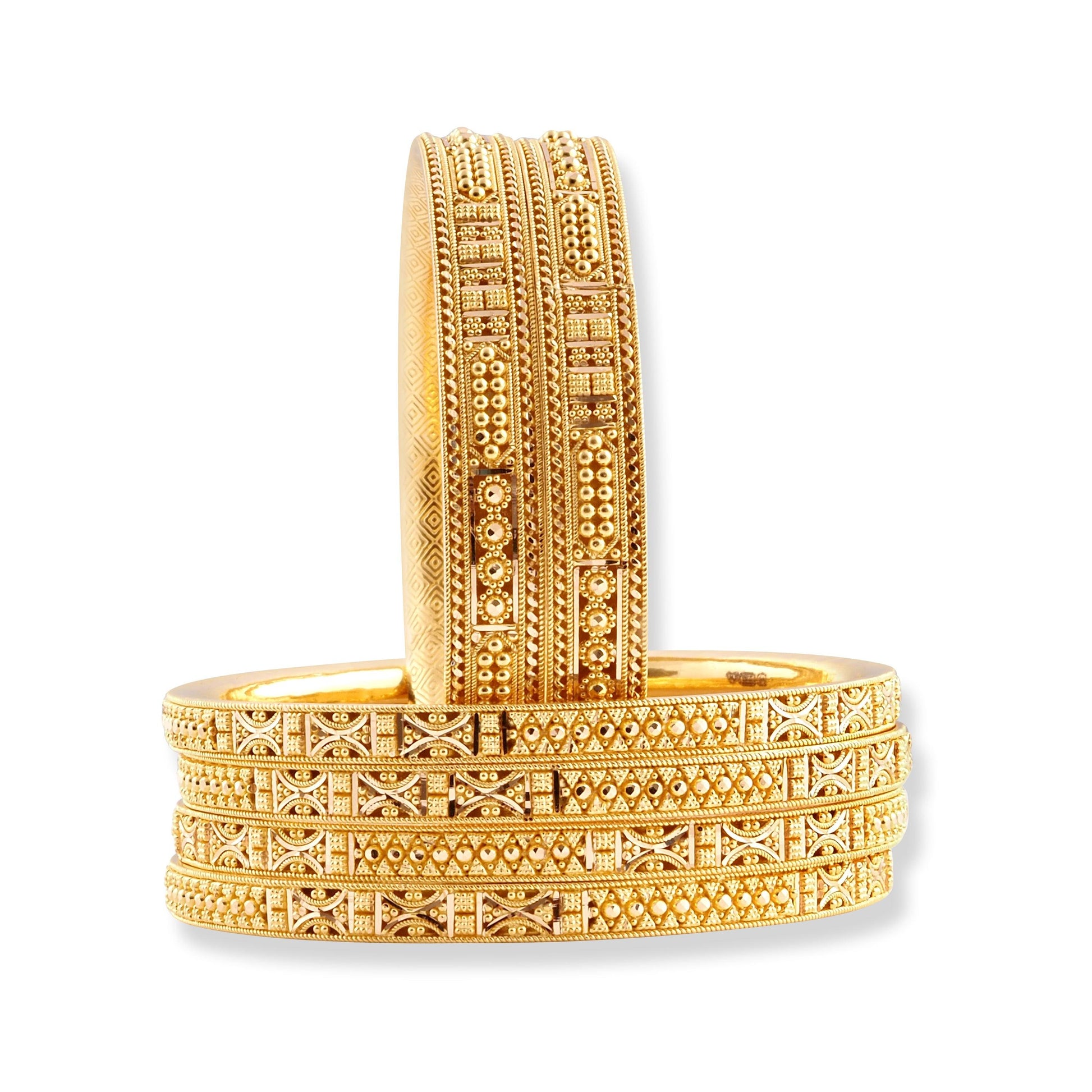 Set of Six 22ct Gold Bangles with Diamond Cut Design and Filigree Work B-8573 - Minar Jewellers