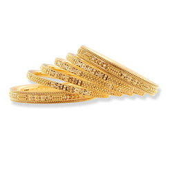 Set of Six 22ct Gold Bangles with Diamond Cut Design and Filigree Work B-8573 - Minar Jewellers