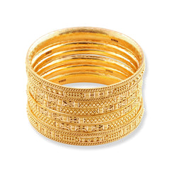 Set of Six 22ct Gold Bangles with Diamond Cut Design and Filigree Work B-8573 - Minar Jewellers