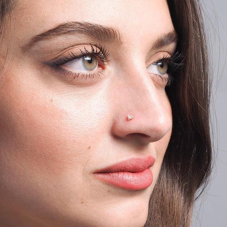 18ct Gold Pink Triangle Cubic Zirconia Nose Stud NS 5803